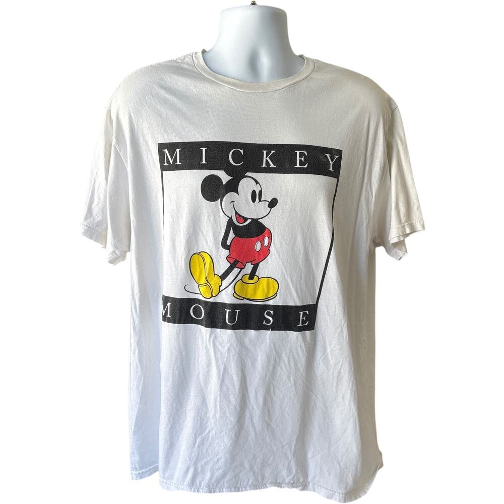 Disney Mickey Mouse Square Graphic Tee White XL Crewneck Unisex Streetwear